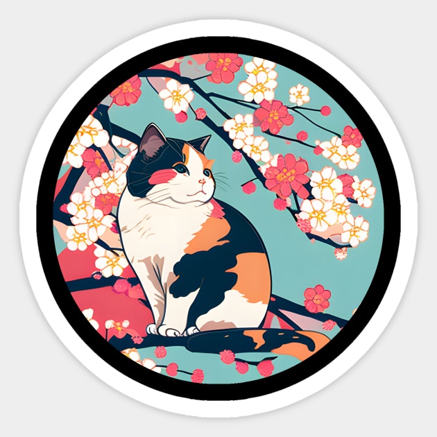 Cherry Blossom Cat Sakura Japanese Kawaii - Funny Cats Sticker by Rochelle Lee Elliott